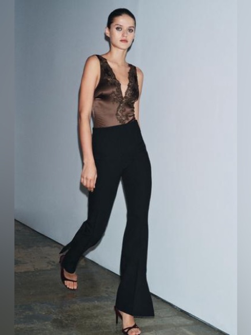 ZARA- High Waisted Flares with Slit Hem
